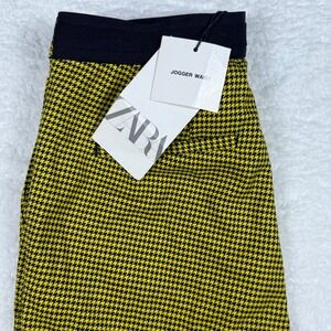 Zara XS Houndstooth Jogger Waist Pants Black Yellow Career‎ Casual
